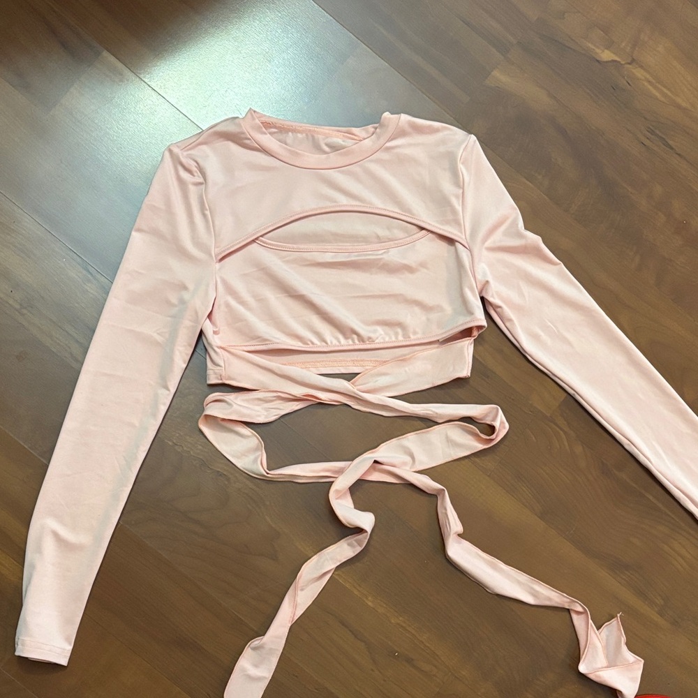 SHEIN Pink Long Sleeve Crop Top with Wrap Design
